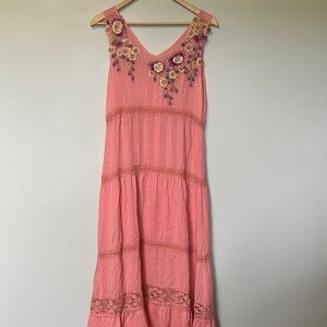 Aratta Silent Journey Embroidered Pink Sleeveless Dress